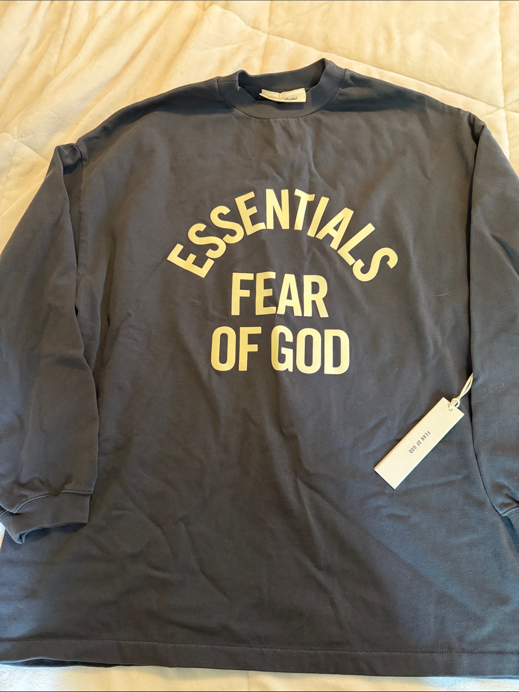 Essentials Fear Of God Black Campus Logo Long Sleeve Tee